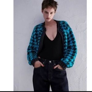 Blue and Black Houndstooth Cardigan